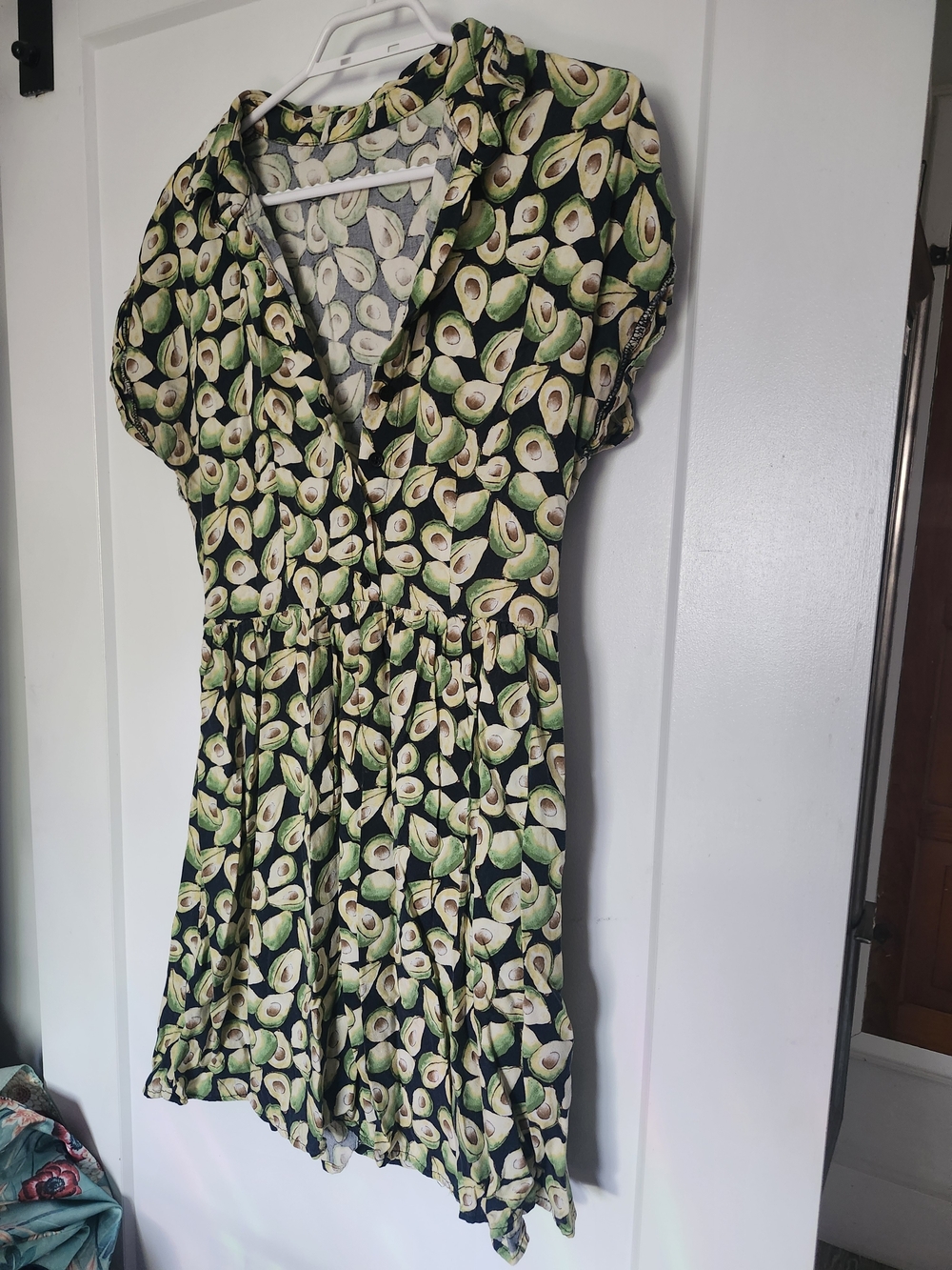 Avocado Print V-Neck Romper Dress - Green Black
